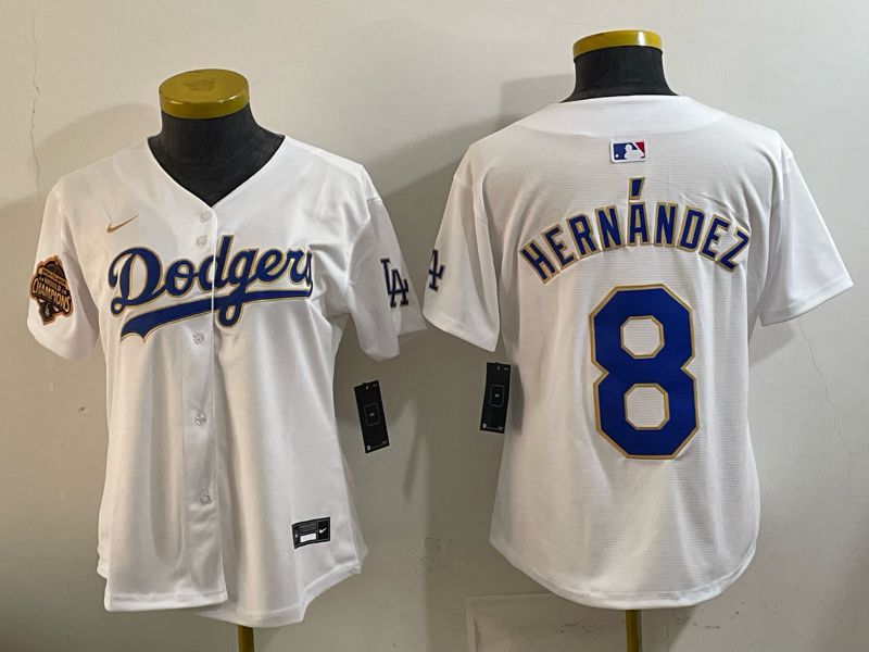 Women 2026 Los Angeles Dodgers #8 Hernandez White Gold Game Nike MLB Jersey style 07
